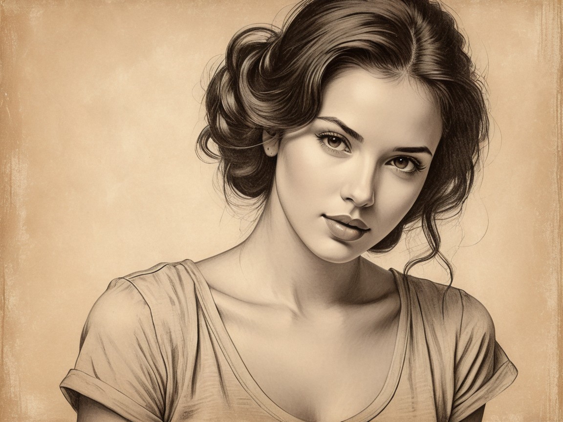 Portrait of a Young Woman with Wavy Hair and Calm Expression