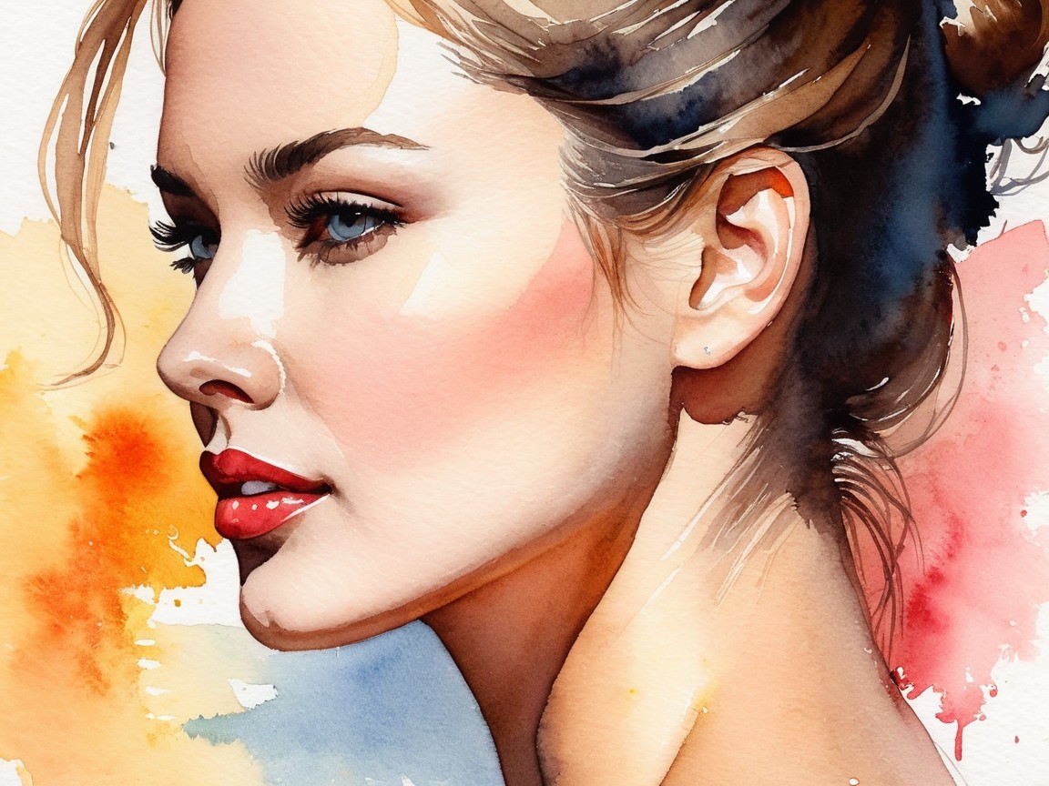 Watercolor Portrait of a Woman in Profile