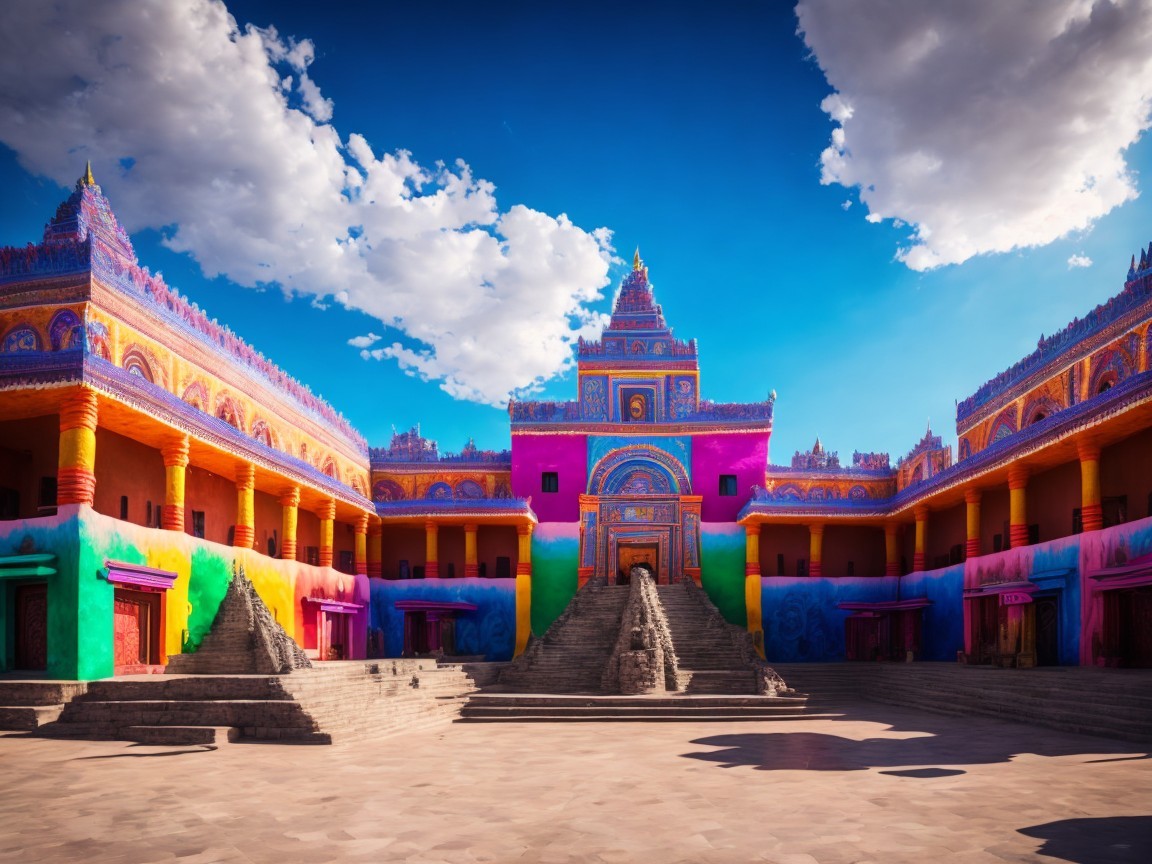 Vibrant temple complex with intricate architecture