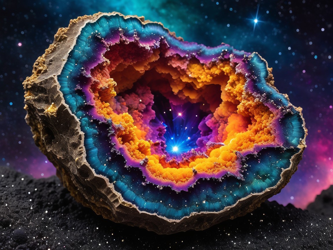 Vibrant Geode with Celestial Crystalline Interior