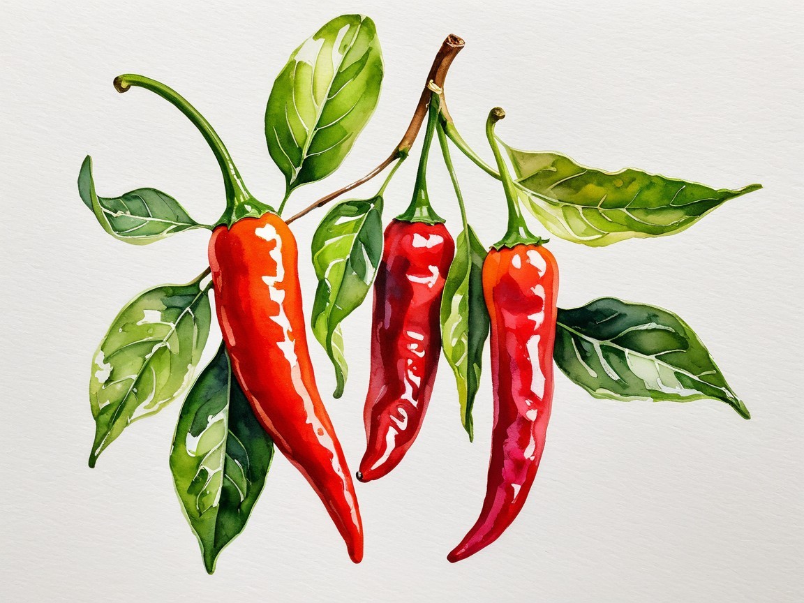 Vibrant Red Chili Peppers on a Green Branch