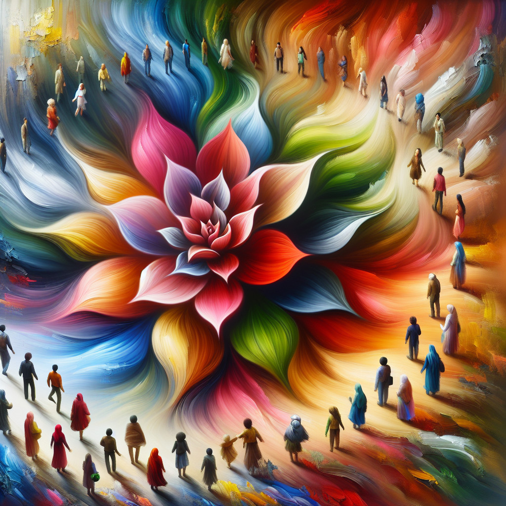Vibrant Composition of Multicolored Flower and Figures