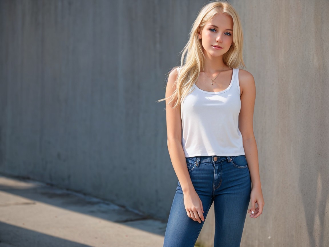 Young individual in casual attire against concrete backdrop