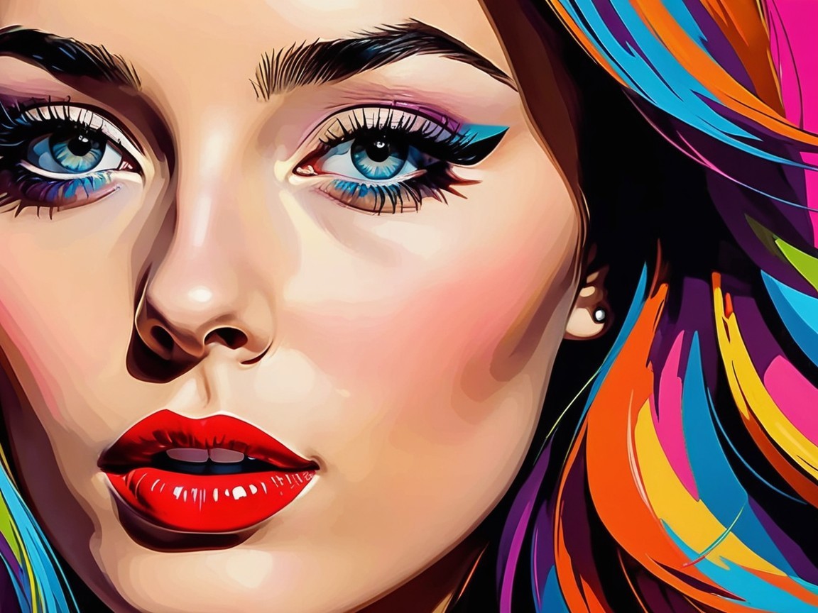 Vibrant Digital Portrait of a Young Woman's Face