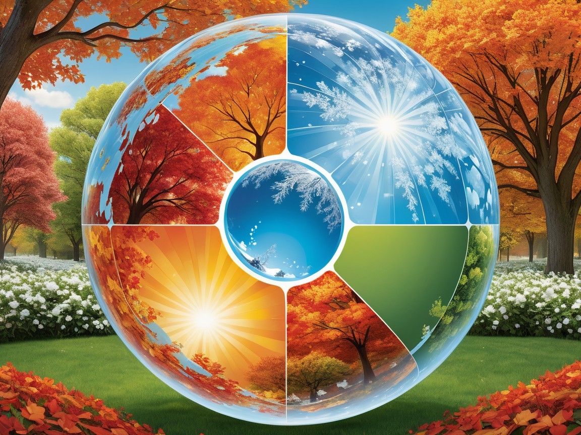 Circular Illustration of the Four Seasons in Color