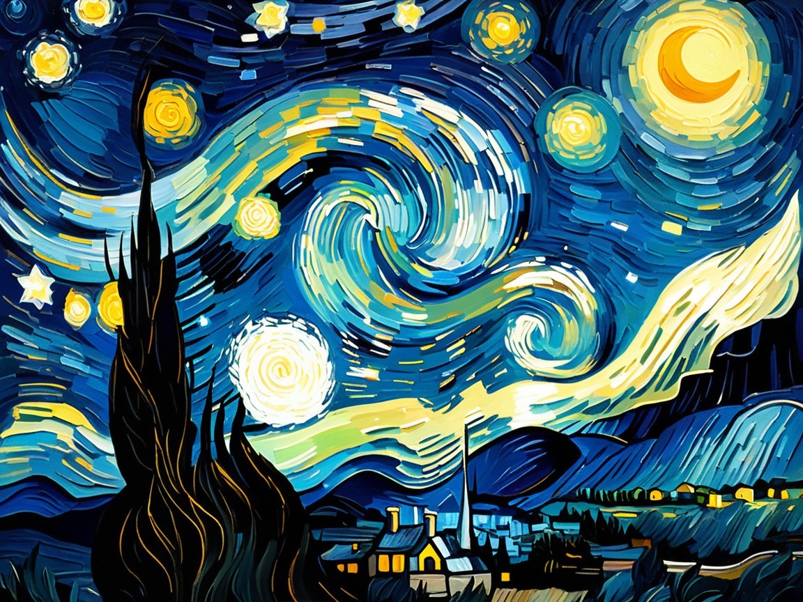Vibrant Night Sky Over a Tranquil Village Scene