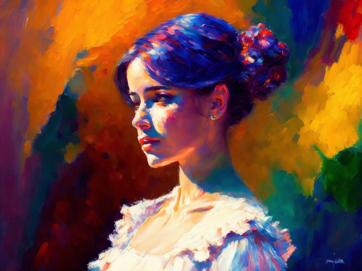 Profile of a Serene Woman with Vibrant Background Colors