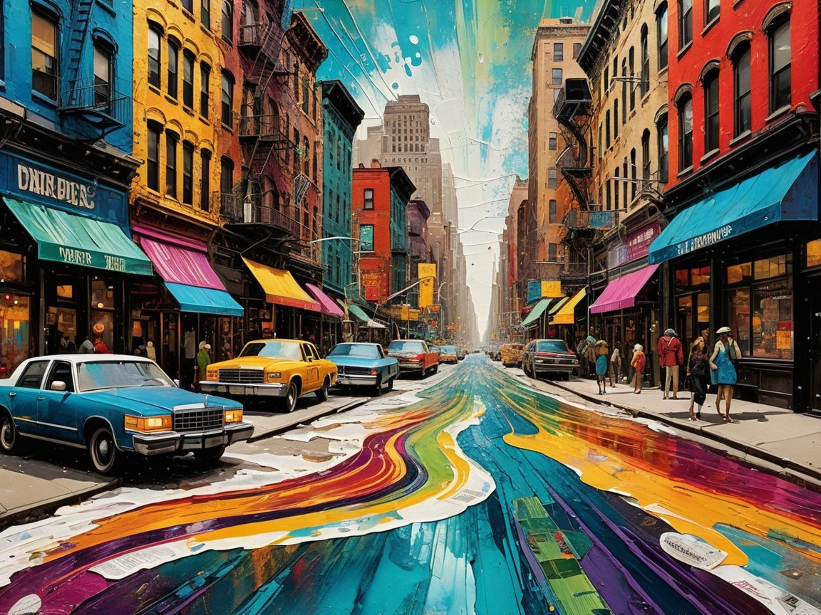 Vibrant Urban Street Scene with Colorful Buildings