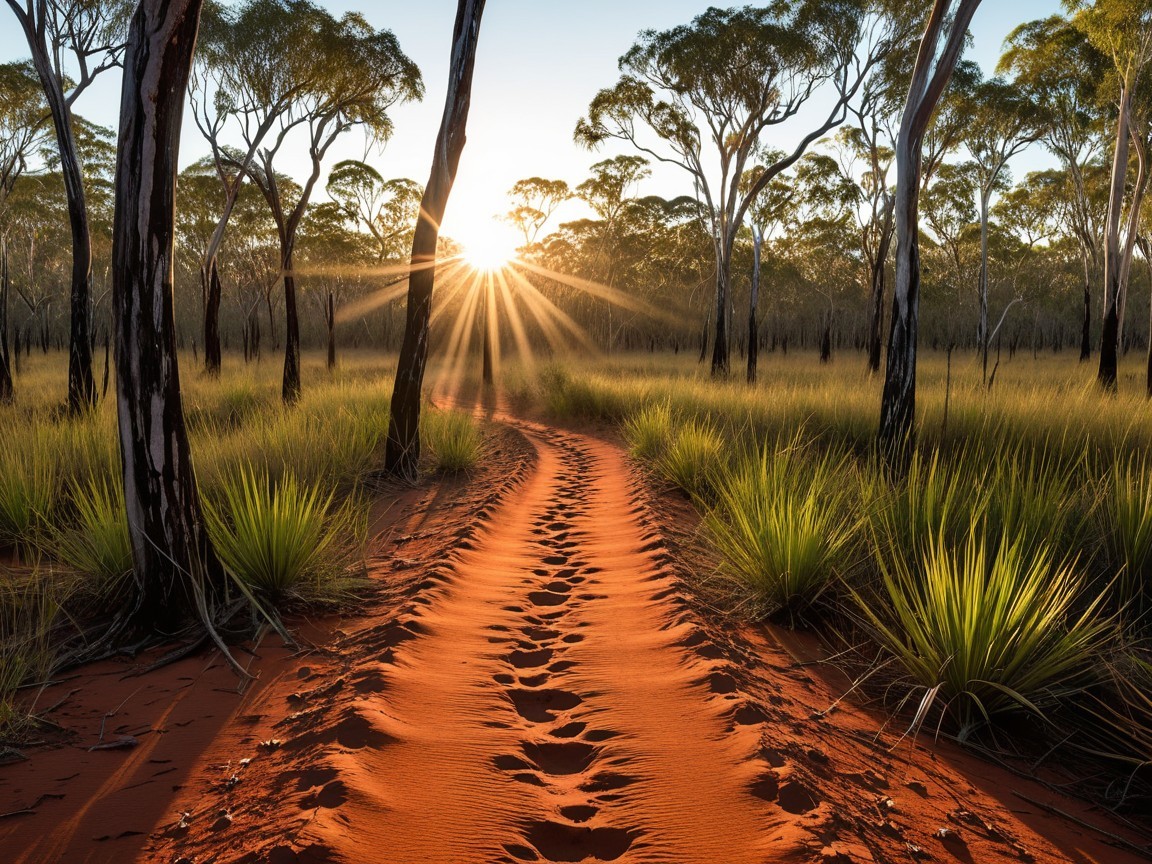 Sunlit Path Through Vibrant Grass and Trees