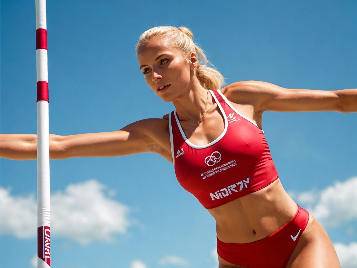 Female Athlete Preparing for Pole Vault Competition