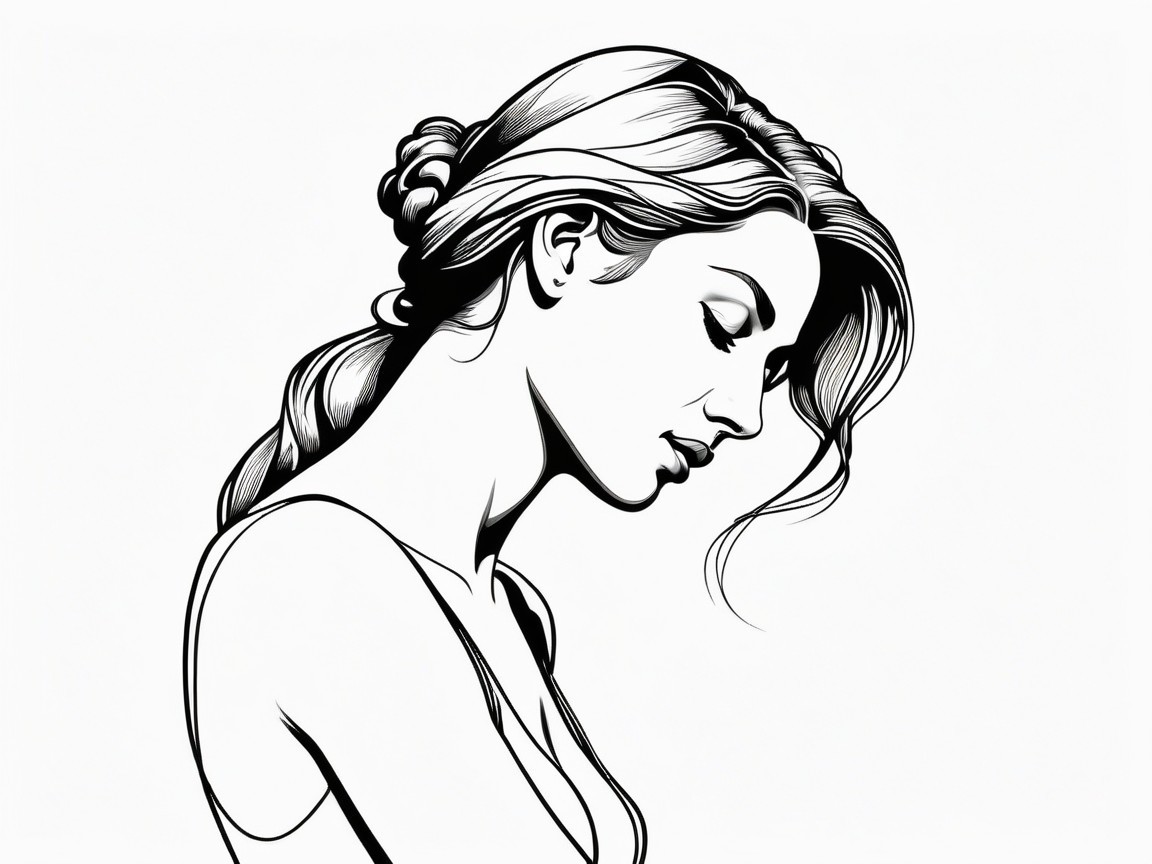 Minimalist Black and White Illustration of Woman's Profile