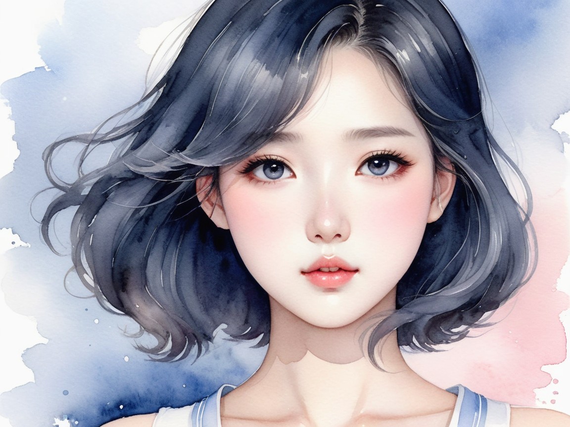 Illustrated portrait of a young woman with gray hair