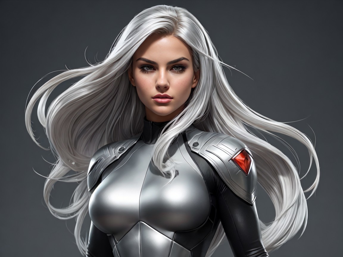 Futuristic Character with Silver Hair and Suit