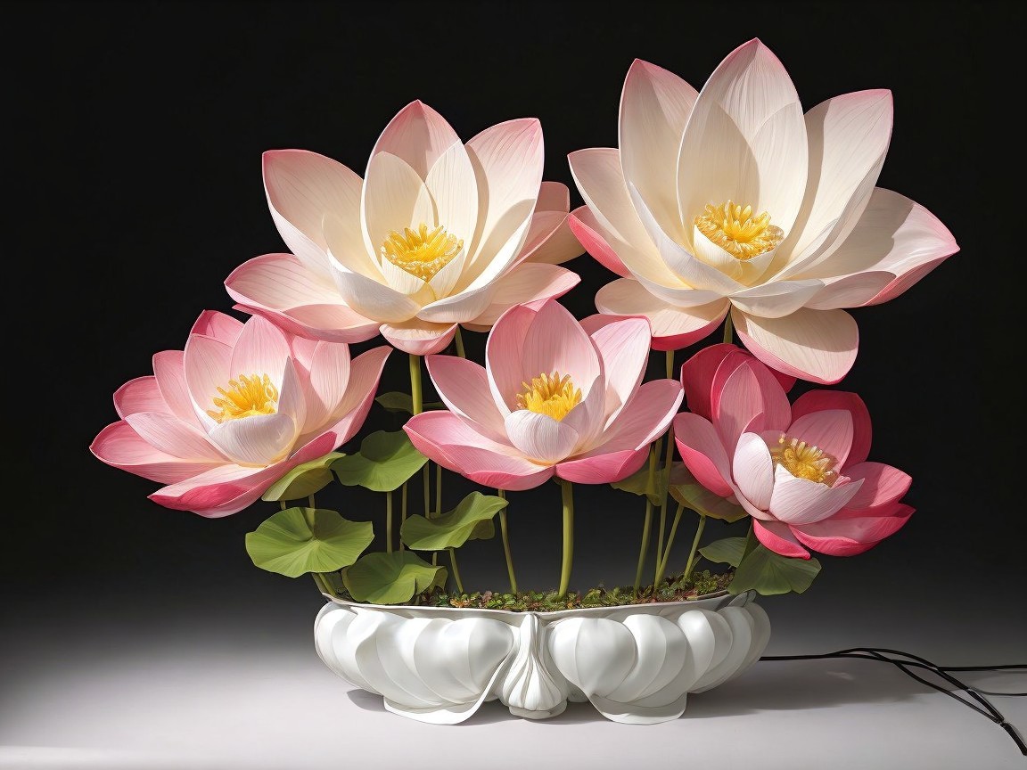 Vibrant Lotus Flowers in Decorative White Bowl