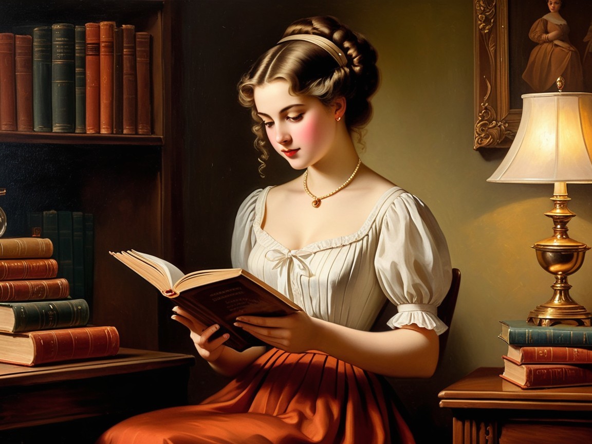 Portrait of a Young Woman Reading in Dim Light