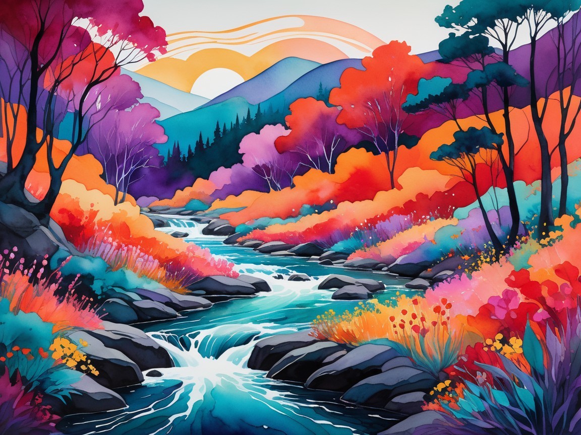 Vibrant Landscape with Winding River and Colorful Foliage