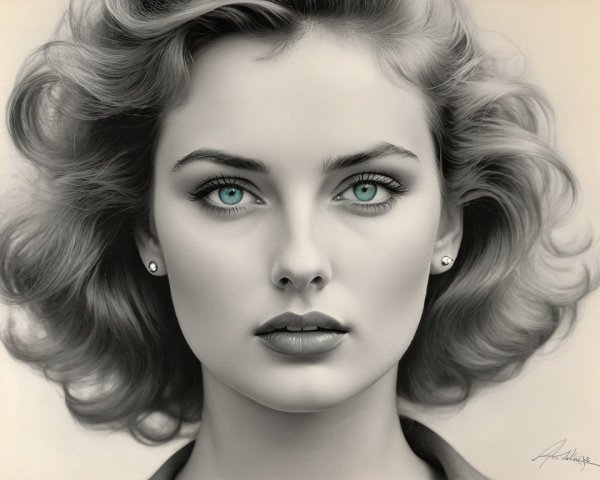 Portrait of a Woman with Wavy Hair and Turquoise Eyes