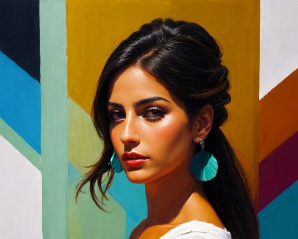 Portrait of a Young Woman with Turquoise Hoop Earrings