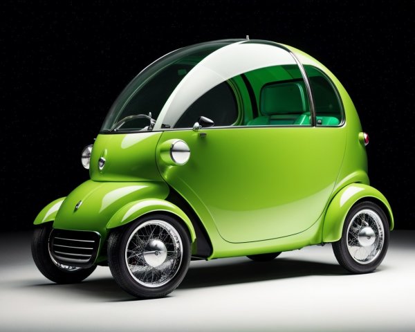 Futuristic Electric Car with Bubble Design and Green Finish