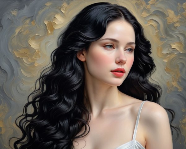 Serene Portrait of a Young Woman with Black Hair