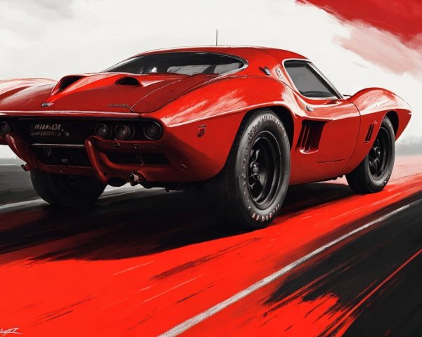Red Sports Car with Classic American Muscle Design