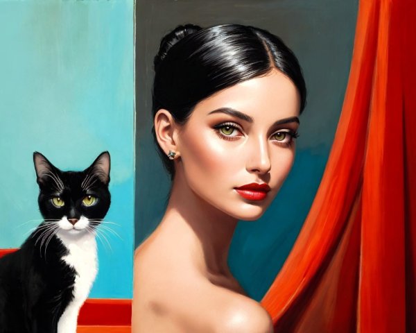 Elegant Portrait of a Young Woman and Cat