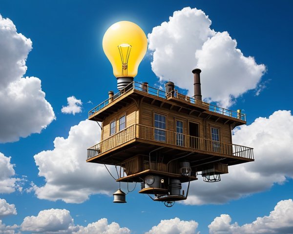 Whimsical Floating House with Steampunk Elements