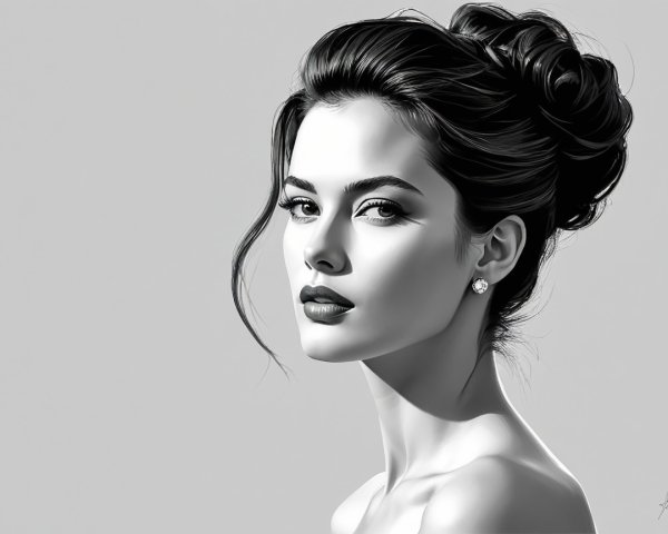 Black and White Portrait of a Young Woman with Updo
