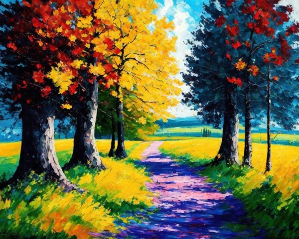 Vibrant Landscape with Autumn Foliage and Sunny Glade