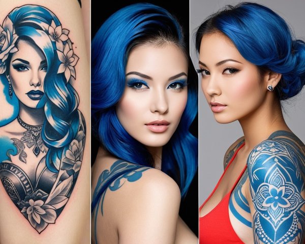 Artwork and Beauty Featuring Blue Hair and Body Art