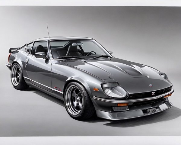 Classic Silver Sports Car with Retro Design Features