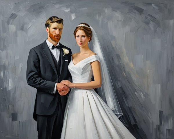 Groom and Bride in Elegant Wedding Attire