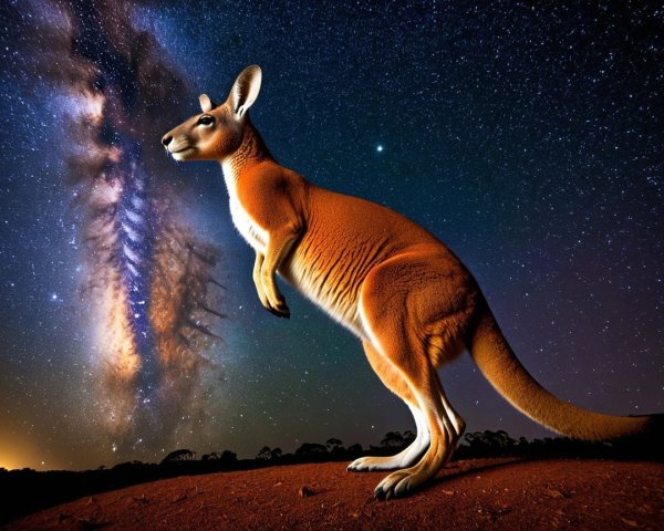 Kangaroo Under Starry Night Sky with Milky Way