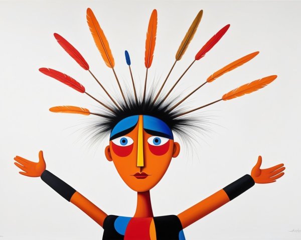 Stylized figure with vibrant colors and expressive features