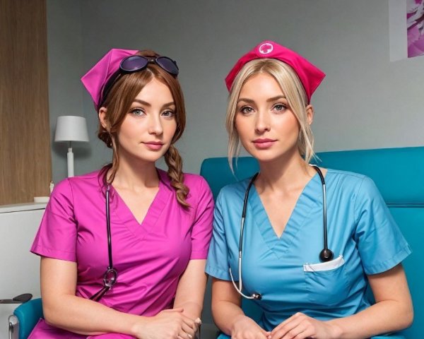 Nurses in Colorful Uniforms in a Healthcare Setting