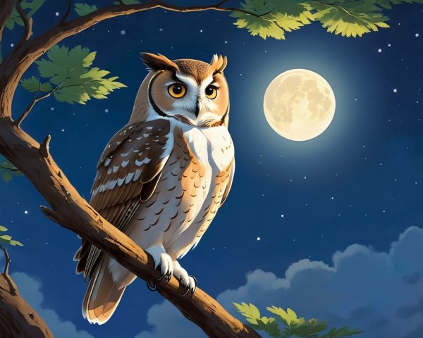 Majestic Owl on Branch Under Starlit Sky