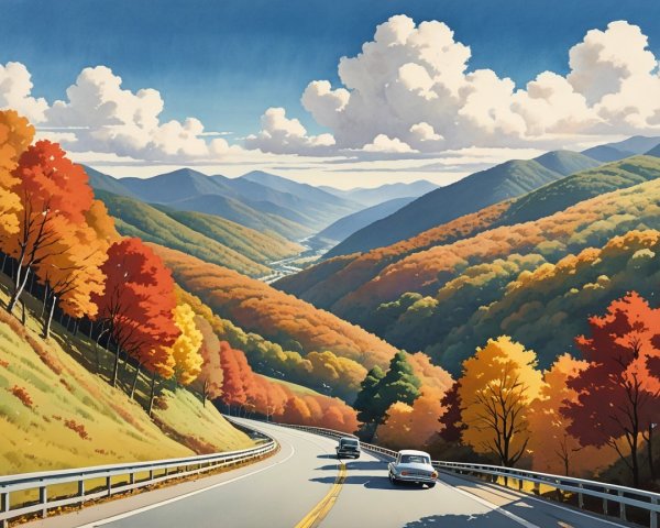 Autumn Landscape with Rolling Hills and Mountains