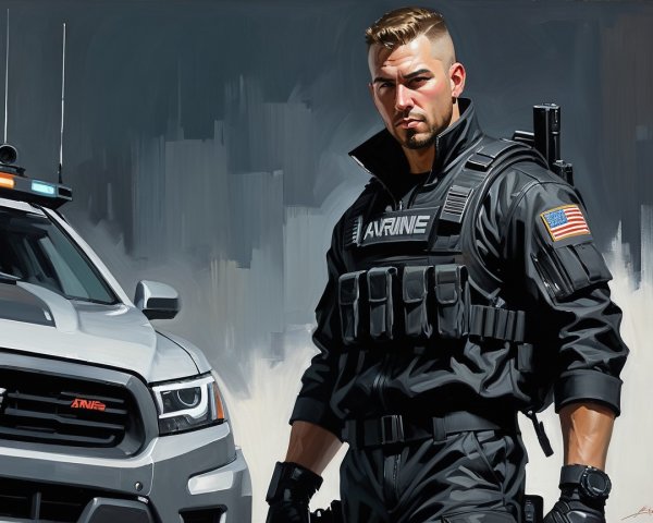 Muscular Law Enforcement Officer in Tactical Gear