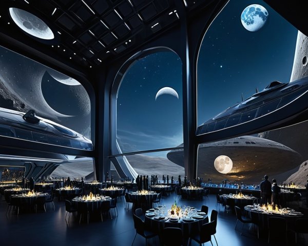 Futuristic Dining Room with Cosmic View and Decor