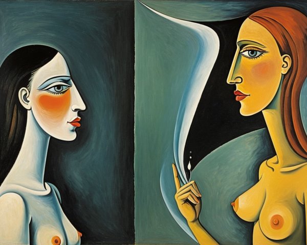 Stylized Female Figures in Bold Colorful Contrast