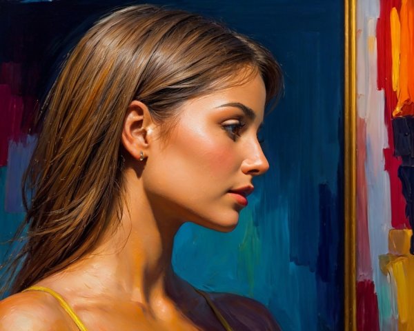 Side Profile of a Young Woman with Vibrant Background