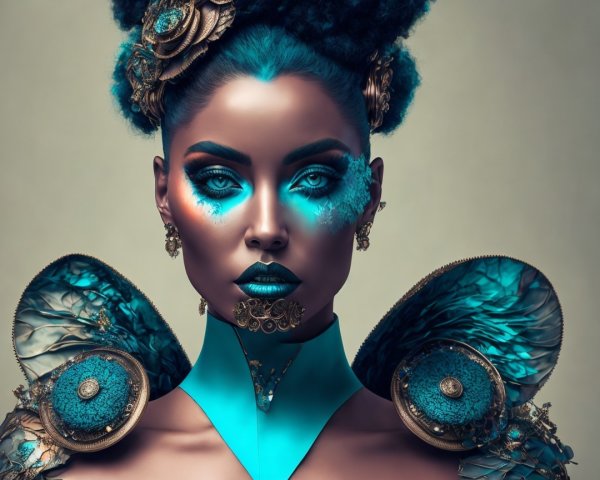 Ethereal Portrait with Turquoise Makeup and Accessories