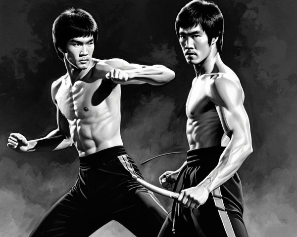 Dynamic Black-and-White Martial Arts Poses