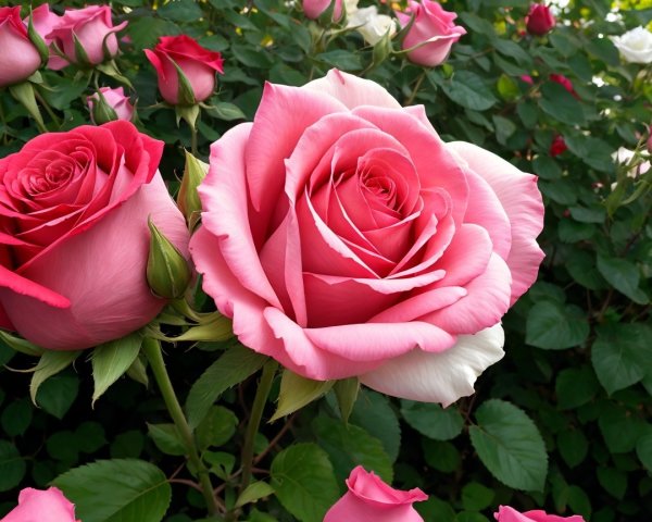 Close-Up of Vibrant Pink Roses in Full Bloom