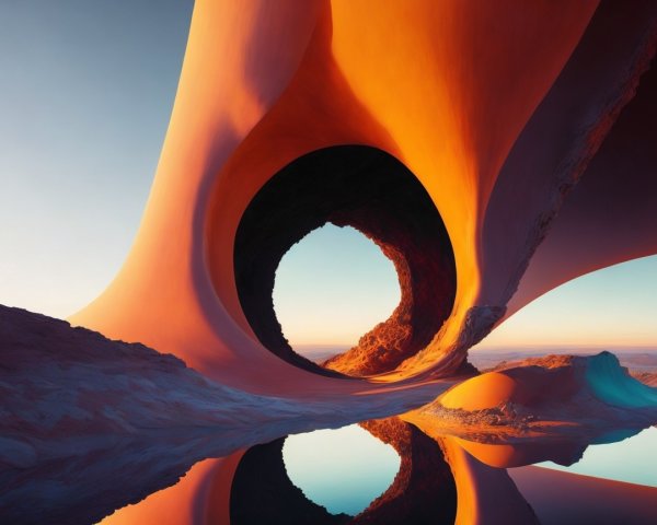 Surreal Landscape with Orange Rock Formations and Water