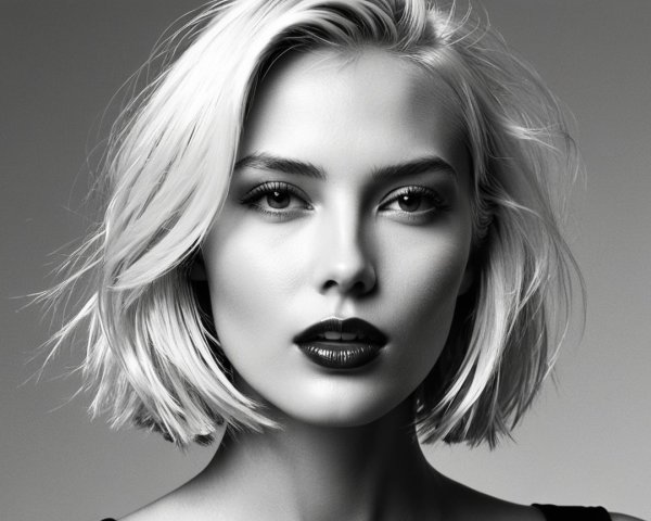 Black-and-white portrait of a confident young woman