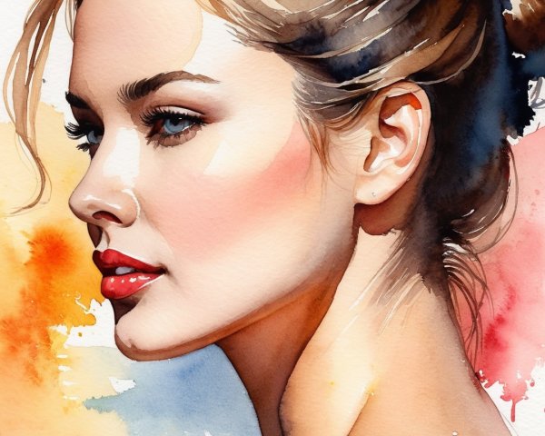 Watercolor Portrait of a Woman in Profile