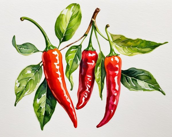Vibrant Red Chili Peppers on a Green Branch