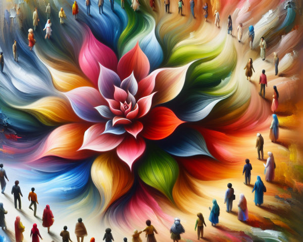 Vibrant Composition of Multicolored Flower and Figures