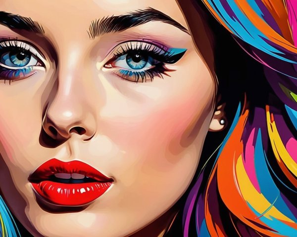 Vibrant Digital Portrait of a Young Woman's Face